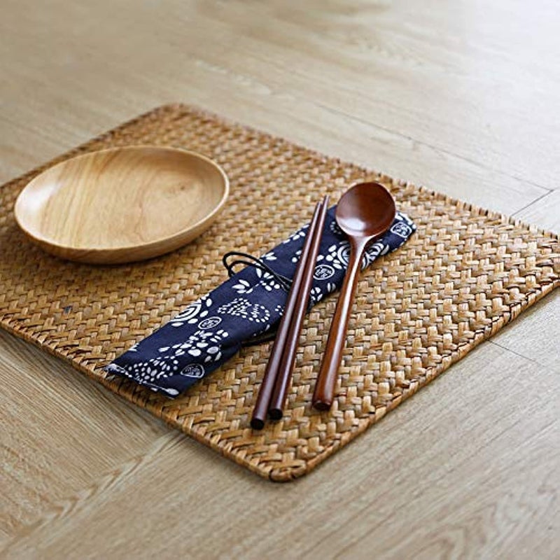 DOKOT Natural Woven Rattan Rectangular Placemats for Dining Table, Set of 4 - Image 1